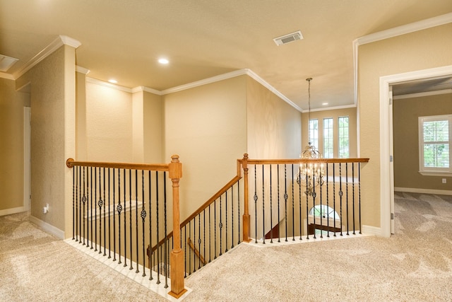 106 Arrowhead Dr, Lake Jackson, TX 77566 - staircase with carpet flooring, ornamental molding, baseboards, and recessed lighting