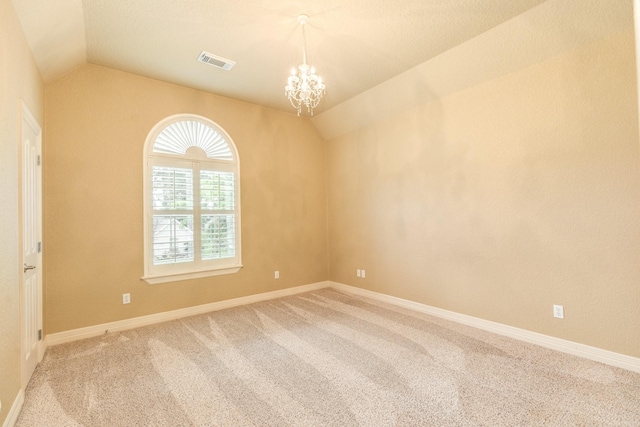 106 Arrowhead Dr, Lake Jackson, TX 77566 - unfurnished room featuring lofted ceiling, a chandelier, carpet flooring, and baseboards