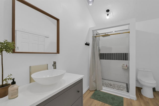 10731 Sageberry Dr, Houston, TX 77089 - bathroom featuring wood finished floors, toilet, tiled shower, and vanity