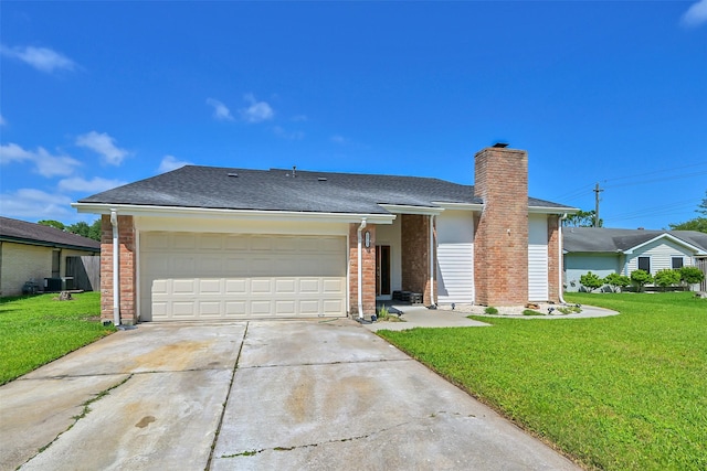 10731 Sageberry Dr, Houston, TX 77089 - view of front facade with driveway, a front yard, brick siding, roof with shingles, and an attached garage