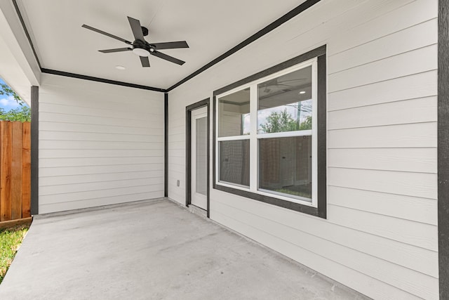 102 Schade Ln, Houston, TX 77037 - view of patio / terrace featuring ceiling fan and fence