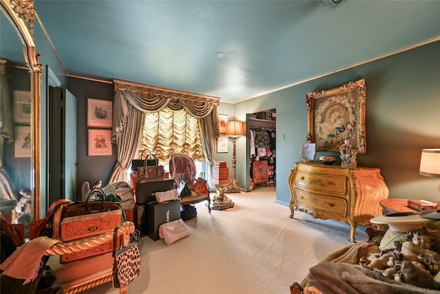 435 Flint Point Dr, Houston, TX 77024 - living area featuring carpet flooring and ornamental molding
