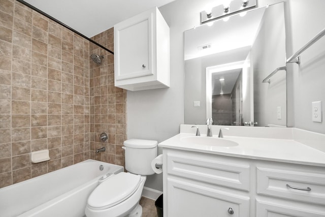 3718 Main Poplar Dr, Houston, TX 77025 - bathroom with shower / bath combination, vanity, toilet, and baseboards