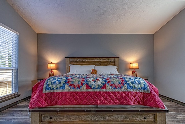 470 S Lakeview Dr, Point Blank, TX 77364 - bedroom with wood finished floors, baseboards, and a textured ceiling