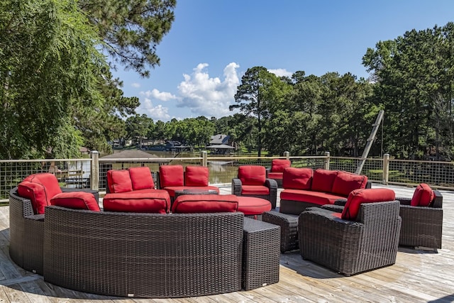 470 S Lakeview Dr, Point Blank, TX 77364 - deck featuring an outdoor living space and view of scattered trees