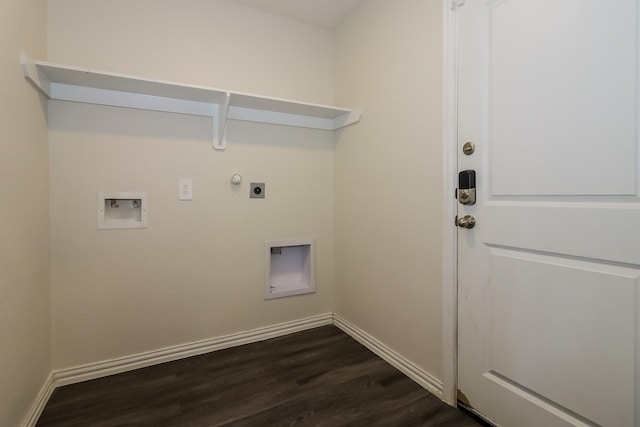 862 Rachel St, Houston, TX 77091 - clothes washing area with hookup for an electric dryer, dark wood-style floors, baseboards, gas dryer hookup, and hookup for a washing machine