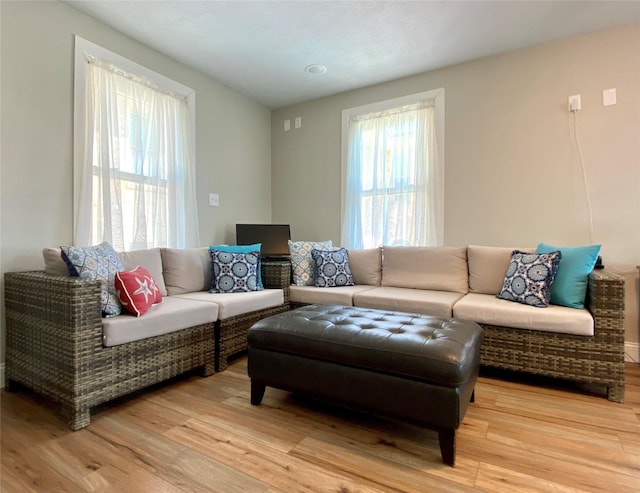 living area with light wood-style flooring