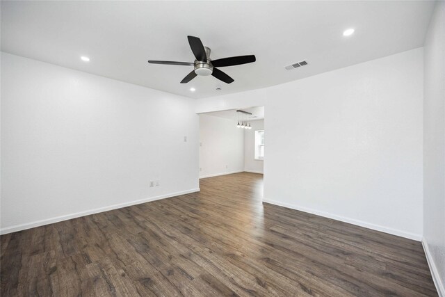 508 Kalmer St, Pasadena, TX 77502 - spare room featuring ceiling fan, dark wood-type flooring, baseboards, and recessed lighting