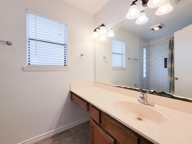 18515 Sweetmeadow Dr, Spring, TX 77379 - full bath featuring baseboards, vanity, a shower, and tile patterned flooring