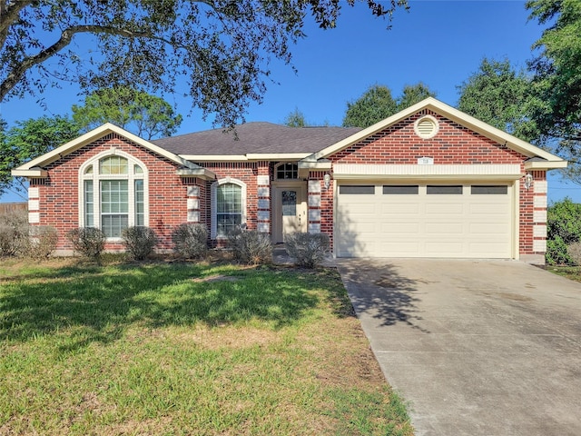 719 Partridge Ln, Eagle Lake, TX 77434 - ranch-style home featuring concrete driveway, brick siding, an attached garage, and a front yard