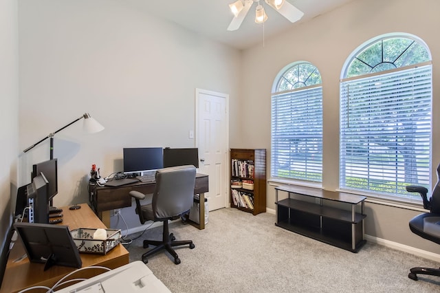 18115 Linden Forest Ln, Katy, TX 77449 - carpeted home office with ceiling fan and baseboards