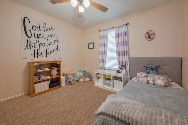 bedroom featuring carpet floors and ceiling fan