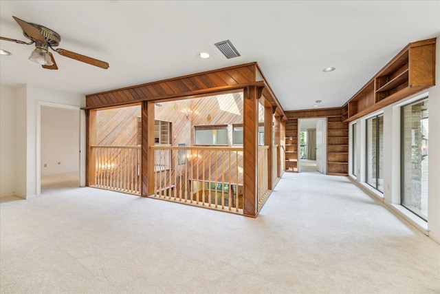 unfurnished room featuring a ceiling fan, carpet floors, and recessed lighting