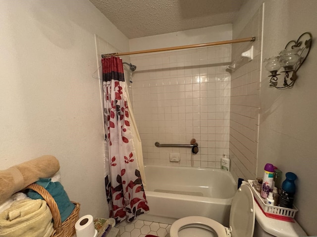 1450 Allegro Dr, Dallas, TX 75241 - full bath with toilet, a textured ceiling, shower / bath combo, and tile patterned flooring