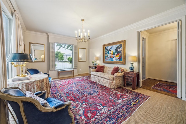 7603 Olympia Dr, Houston, TX 77063 - living area with a chandelier, ornamental molding, and baseboards