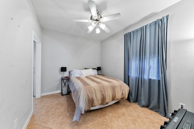 1708 Wilson St, Houston, TX 77019 - bedroom with light tile patterned floors, ceiling fan, and baseboards