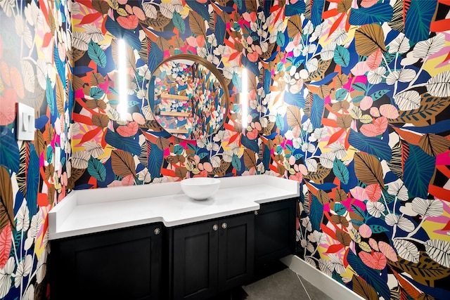 bathroom with vanity and tile patterned floors