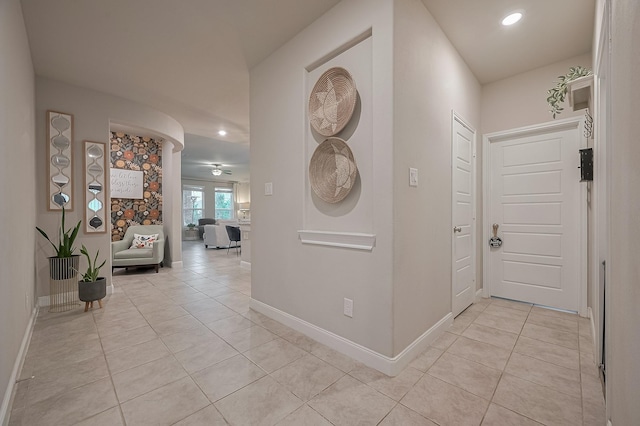 4314 Reese Ravine Ln, Katy, TX 77493 - hall featuring light tile patterned floors, baseboards, and recessed lighting