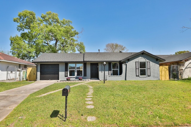 5506 Karelian Dr, Houston, TX 77091 - ranch-style home with brick siding, a garage, concrete driveway, roof with shingles, and a gate