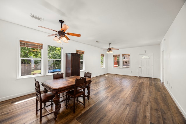 1912 Shearn St, Houston, TX 77007 - dining space featuring a ceiling fan, healthy amount of natural light, and dark wood-style floors