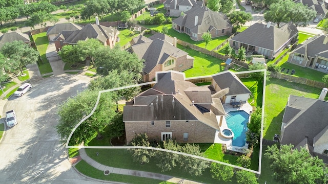 8611 Springmere Ct, Houston, TX 77095 - aerial view of residential area featuring property boundaries highlighted and a pool area