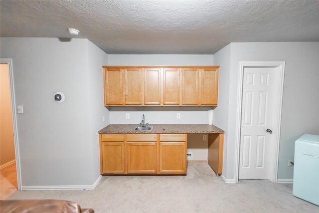 2506 Foxcrest Dr, Katy, TX 77494 - kitchen featuring light colored carpet, baseboards, and a sink