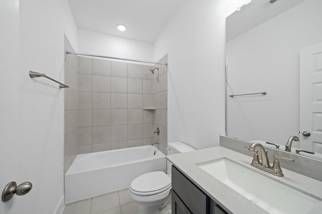 15198 Prairie Mill Dr, New Caney, TX 77357 - full bathroom with vanity, tile patterned flooring, and shower / bathtub combination