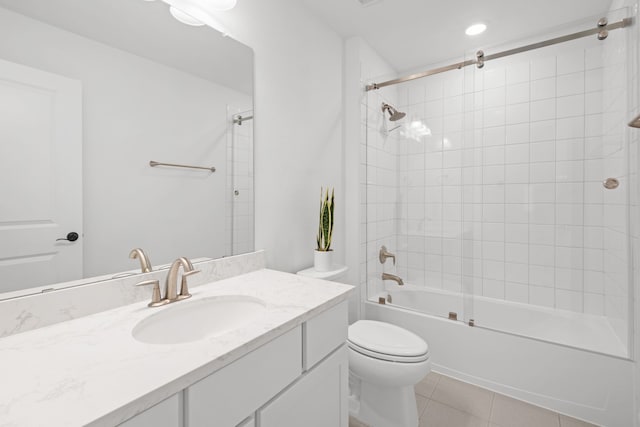 5357 Cherry Spring Dr, Spring, TX 77386 - full bathroom with toilet, vanity, tile patterned floors, and bathtub / shower combination