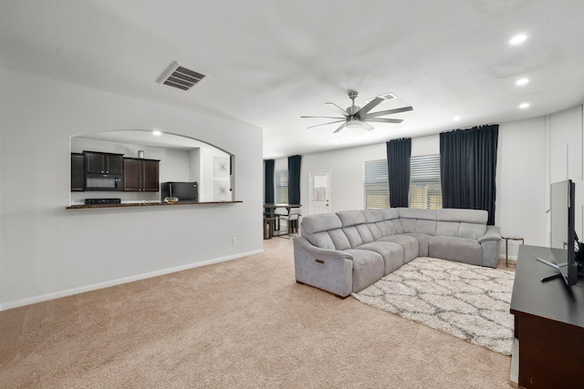 6263 El Turquesa Dr, Houston, TX 77048 - living area with ceiling fan, carpet, recessed lighting, and baseboards