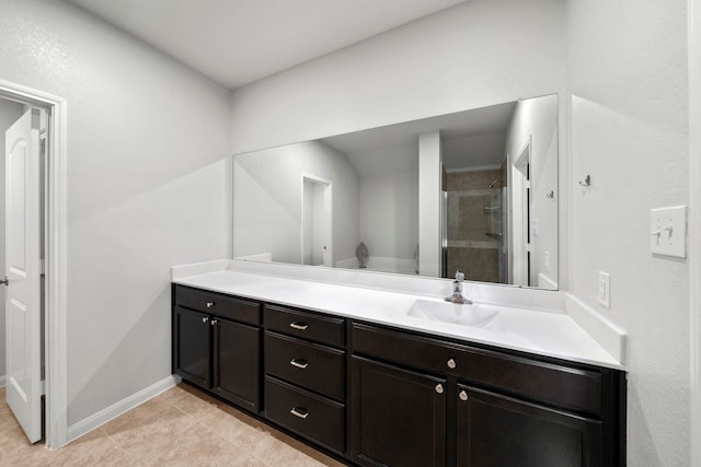 6263 El Turquesa Dr, Houston, TX 77048 - full bath with a shower stall, vanity, tile patterned floors, and baseboards