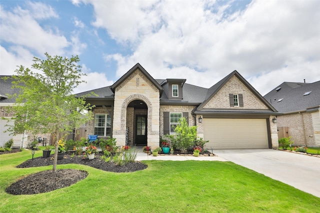 29622 Cedar Elm Way, Tomball, TX 77375 - french country home featuring brick siding, driveway, stone siding, and a shingled roof