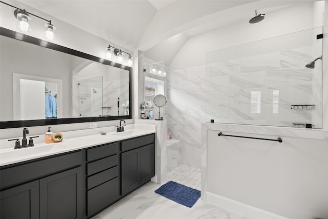 29622 Cedar Elm Way, Tomball, TX 77375 - full bathroom featuring marble finish flooring, walk in shower, and double vanity