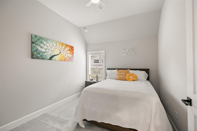 29622 Cedar Elm Way, Tomball, TX 77375 - carpeted bedroom with baseboards, vaulted ceiling, and a ceiling fan
