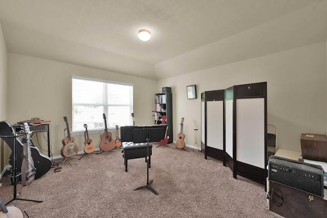 game room with carpet floors and baseboards