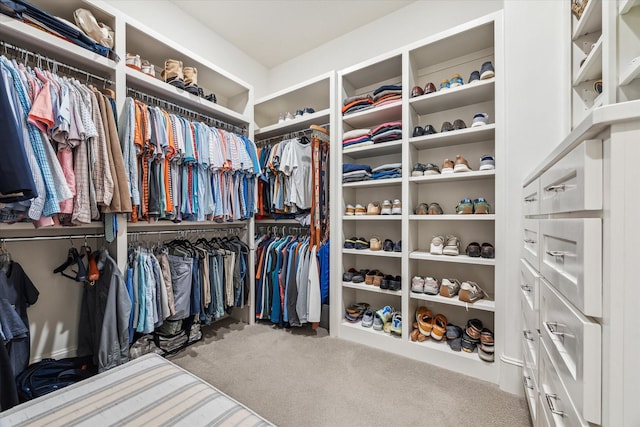 walk in closet with carpet