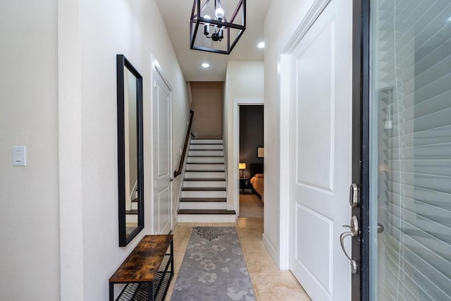 94 N Hutcheson St, Houston, TX 77003 - entrance foyer featuring a chandelier, recessed lighting, and stairway