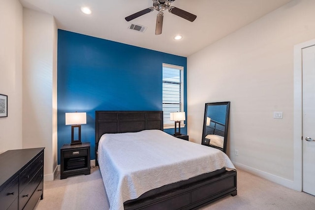 94 N Hutcheson St, Houston, TX 77003 - bedroom featuring light carpet, baseboards, recessed lighting, and ceiling fan