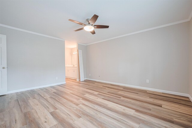 14555 Wunderlich Dr Unit 2307, Houston, TX 77069 - spare room featuring a ceiling fan, light wood-type flooring, crown molding, and baseboards