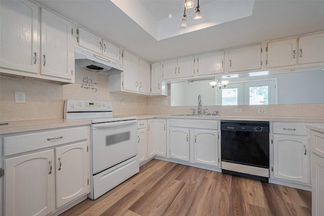 14555 Wunderlich Dr Unit 2307, Houston, TX 77069 - kitchen featuring dishwasher, white range with electric cooktop, a sink, under cabinet range hood, and white cabinetry