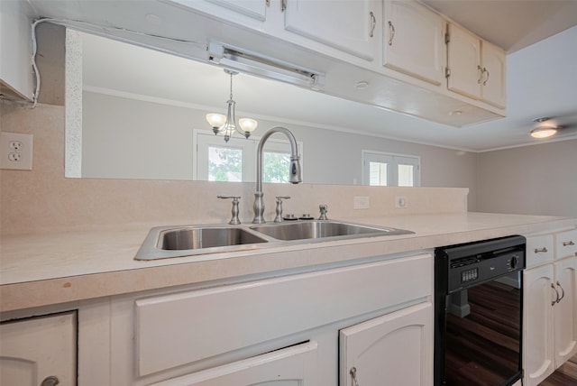 14555 Wunderlich Dr Unit 2307, Houston, TX 77069 - kitchen featuring dishwasher, a sink, light countertops, ornamental molding, and white cabinetry
