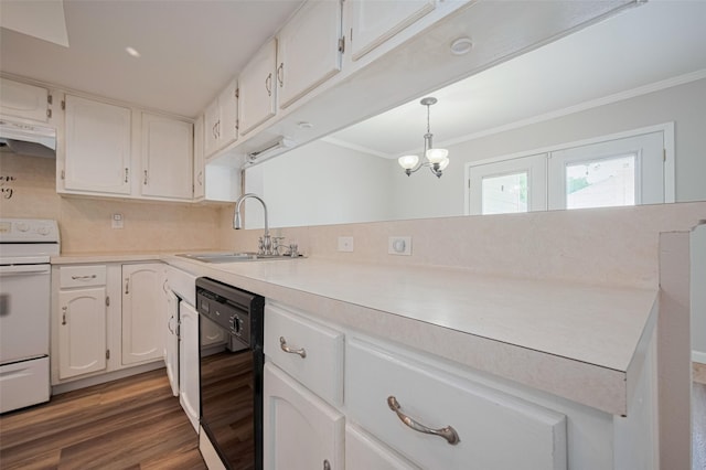 14555 Wunderlich Dr Unit 2307, Houston, TX 77069 - kitchen with black dishwasher, a sink, electric stove, under cabinet range hood, and crown molding
