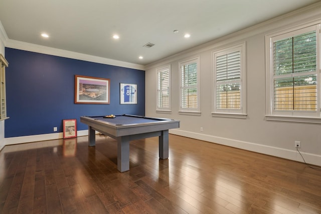 4606 W Alabama St, Houston, TX 77027 - playroom with crown molding, baseboards, dark wood-type flooring, plenty of natural light, and recessed lighting