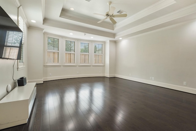 4606 W Alabama St, Houston, TX 77027 - unfurnished living room featuring healthy amount of natural light, ceiling fan, dark wood finished floors, ornamental molding, and recessed lighting