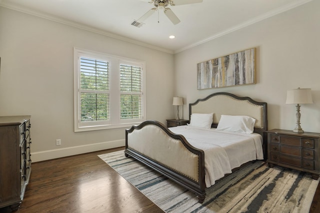 4606 W Alabama St, Houston, TX 77027 - bedroom with baseboards, wood finished floors, ornamental molding, recessed lighting, and a ceiling fan