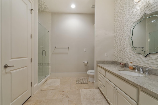 4606 W Alabama St, Houston, TX 77027 - bathroom featuring a stall shower, vanity, baseboards, toilet, and recessed lighting