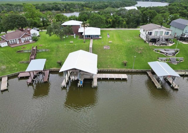 5361 County Road 868e, Brazoria, TX 77422 - dock area featuring boat lift, a water view, and stairs