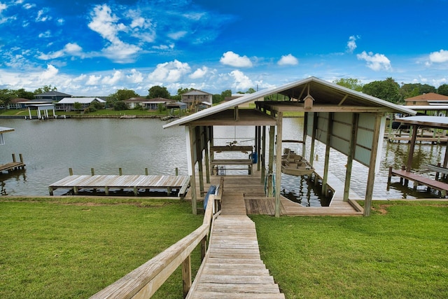 5361 County Road 868e, Brazoria, TX 77422 - dock area featuring boat lift, a water view, and a yard