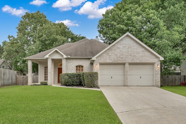 3722 Lovers Ln, Montgomery, TX 77356 - ranch-style home featuring an attached garage, a shingled roof, driveway, and brick siding