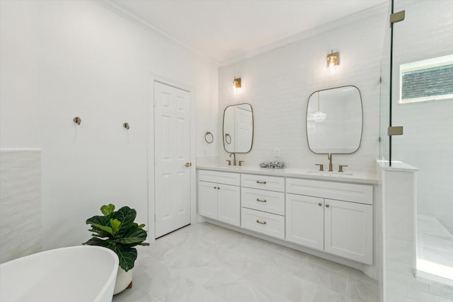 15411 Parkwood Way, Houston, TX 77059 - full bath featuring double vanity, a soaking tub, and ornamental molding