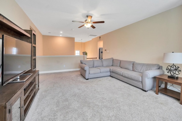 510 Pearl View Ln, Pinehurst, TX 77362 - carpeted living area with a ceiling fan, recessed lighting, and baseboards